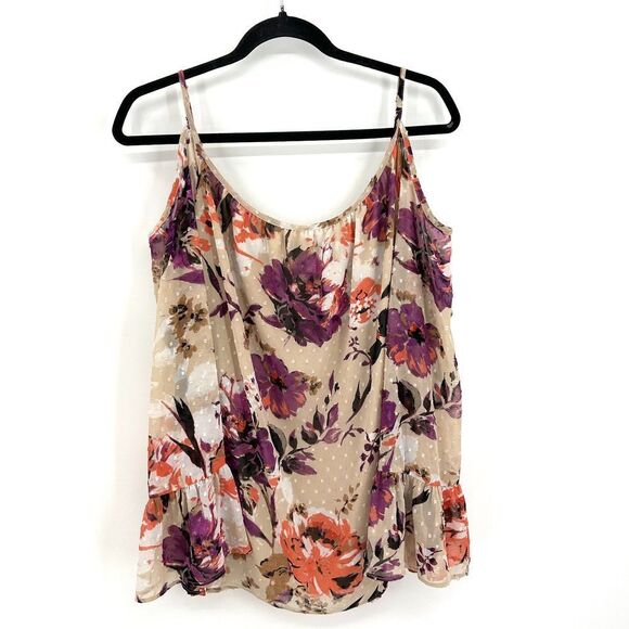 INC INTERNATIONAL CONCEPTS Beige Pink Floral Swiss Dot Cold Shoulder Blouse 16 - Picture 4 of 6